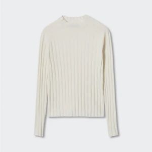 Mango High collar ribbed knit sweater (Size S, white)